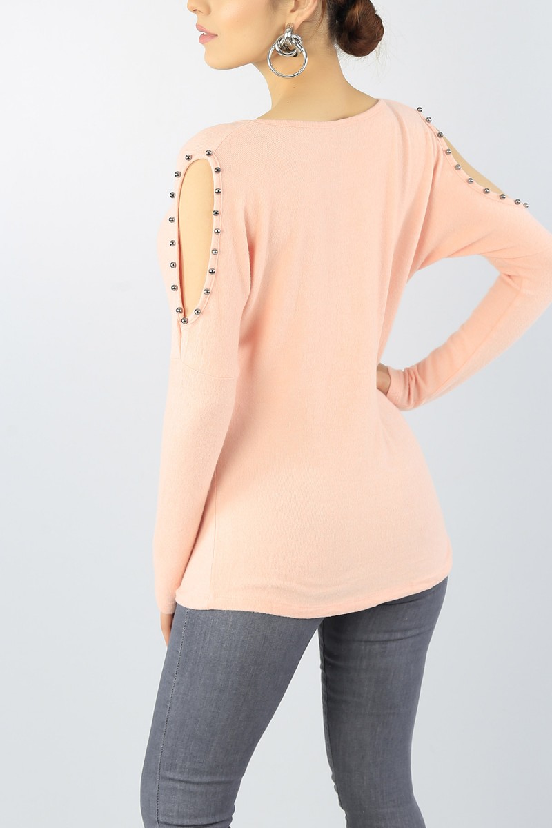 Pudra İnci Detay Pamuklu Bluz 54207