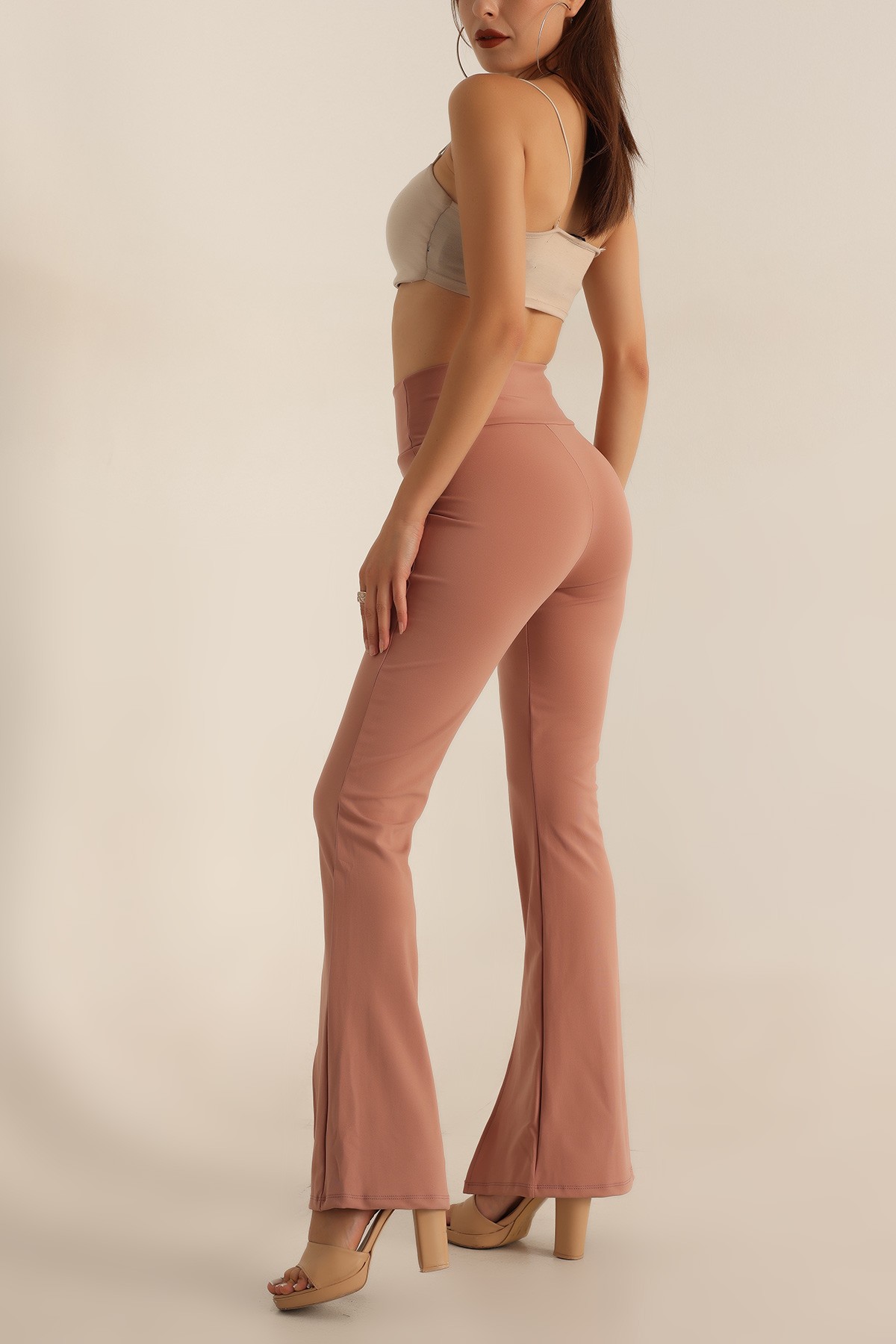 Pudra İspanyol Paça YIrtmaçlı Bayan Pantalon 198824