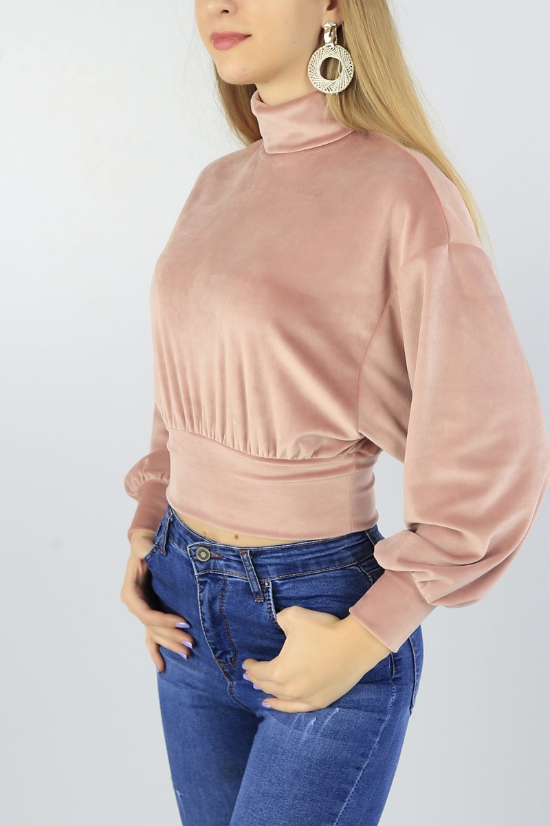 Pudra Kadife Boğazlı Bayan Sweat 52222