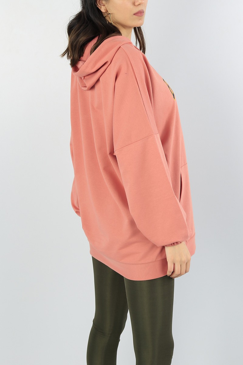 Pudra Kanguru Cepli Salaş Sweat Tunik 55086