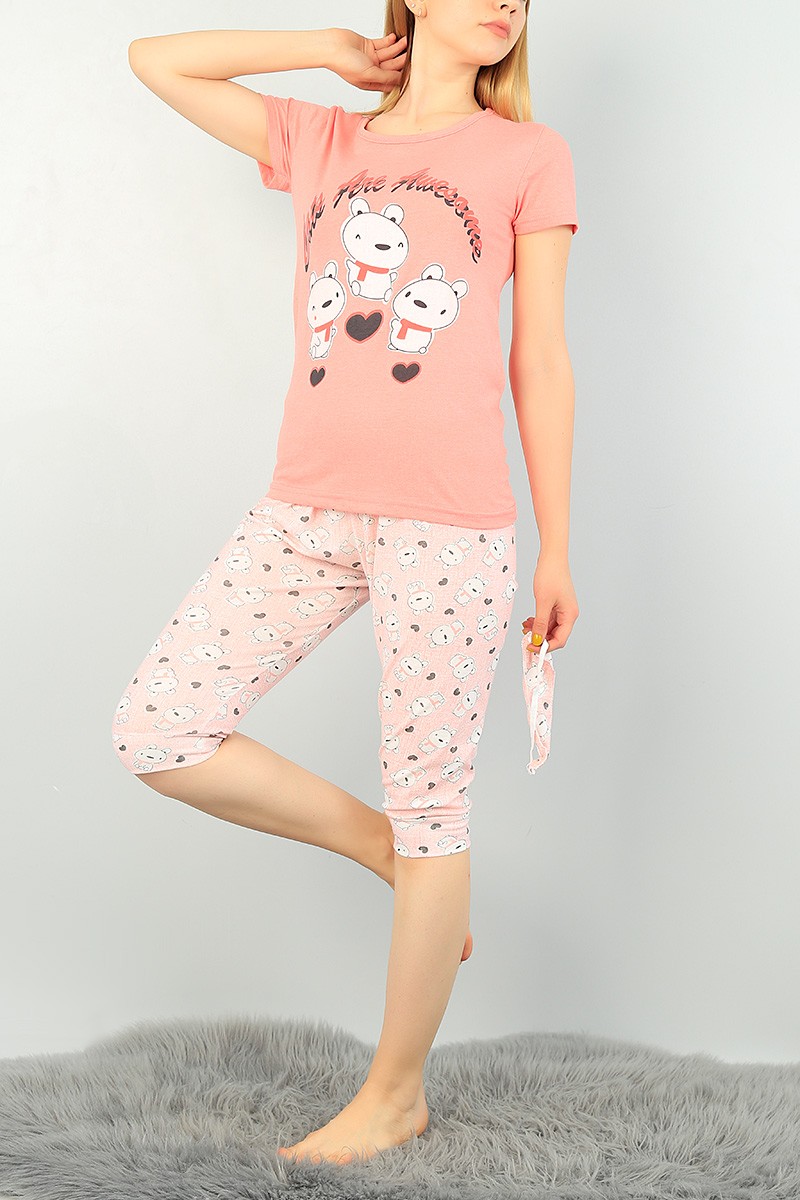 Pudra Kapri Şortlu Bayan Pijama Takımı 69895