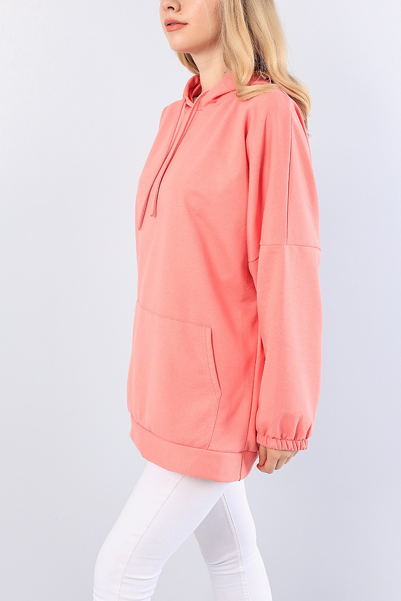 Pudra kapüşonlu Cepli Sweat Tunik 76281