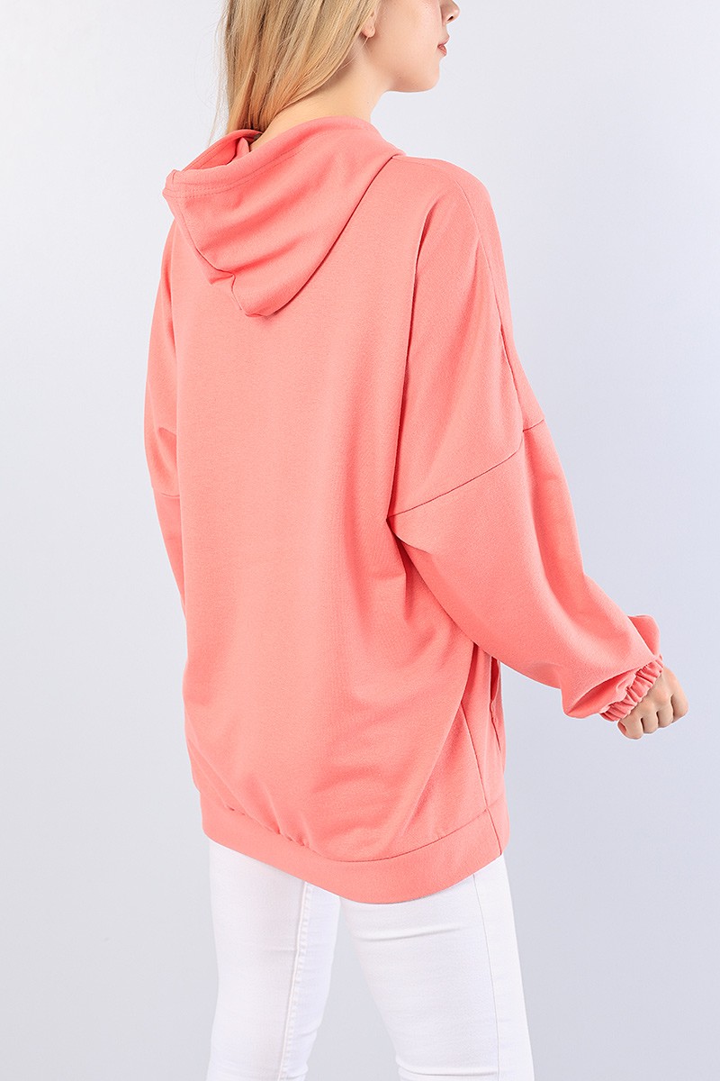 Pudra kapüşonlu Cepli Sweat Tunik 76281