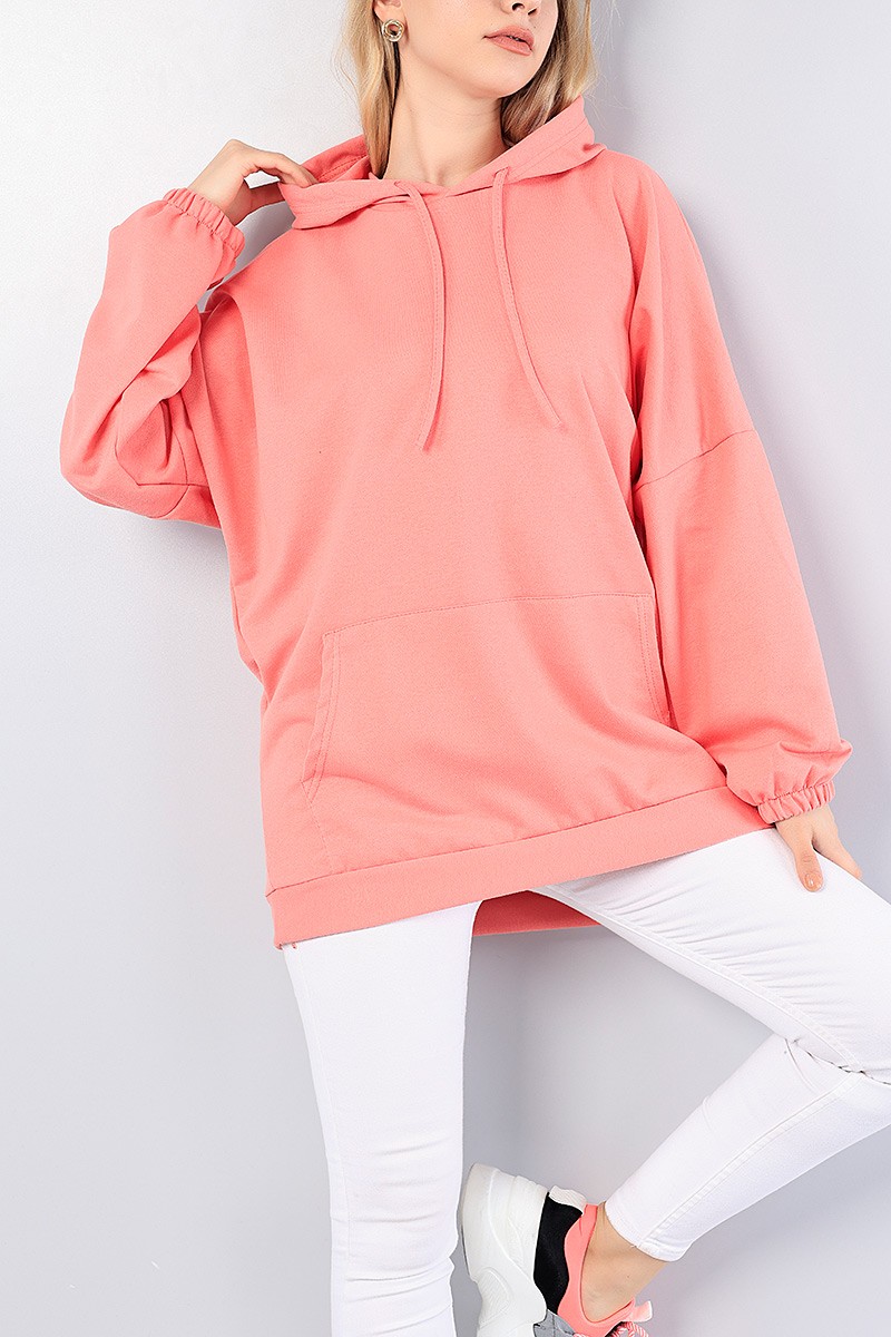 Pudra kapüşonlu Cepli Sweat Tunik 76281