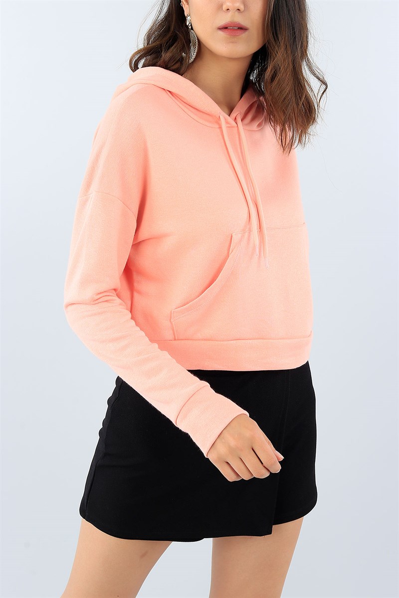 Pudra Kapüşonlu Crop Bayan Sweat 38824