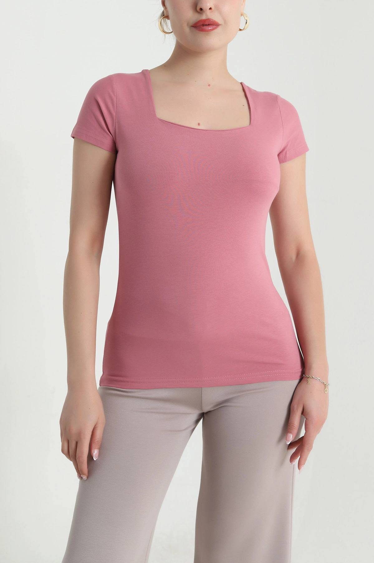 Pudra Kare Yaka Kadın Body 478366