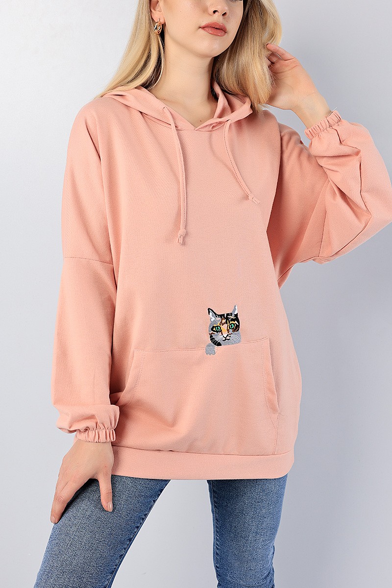 Pudra Kedi Nakışlı Sweat Tunik 79921