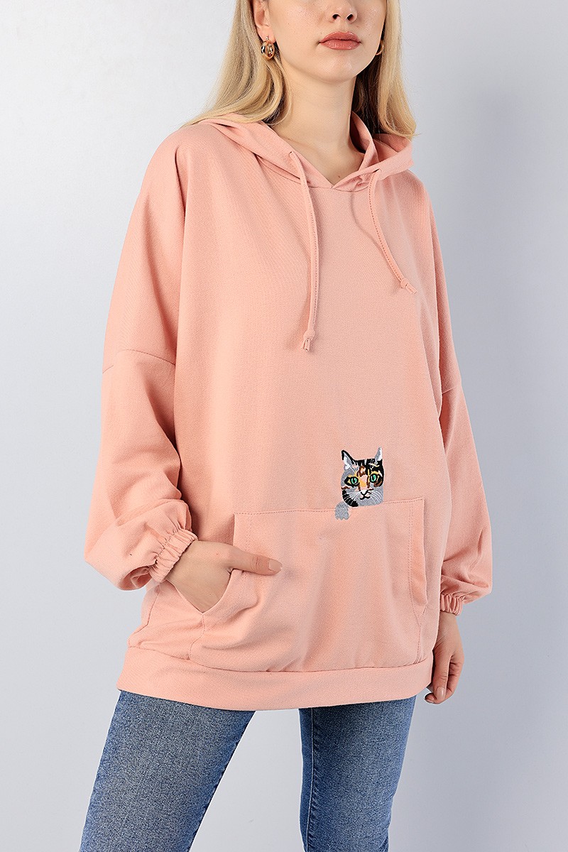 Pudra Kedi Nakışlı Sweat Tunik 79921