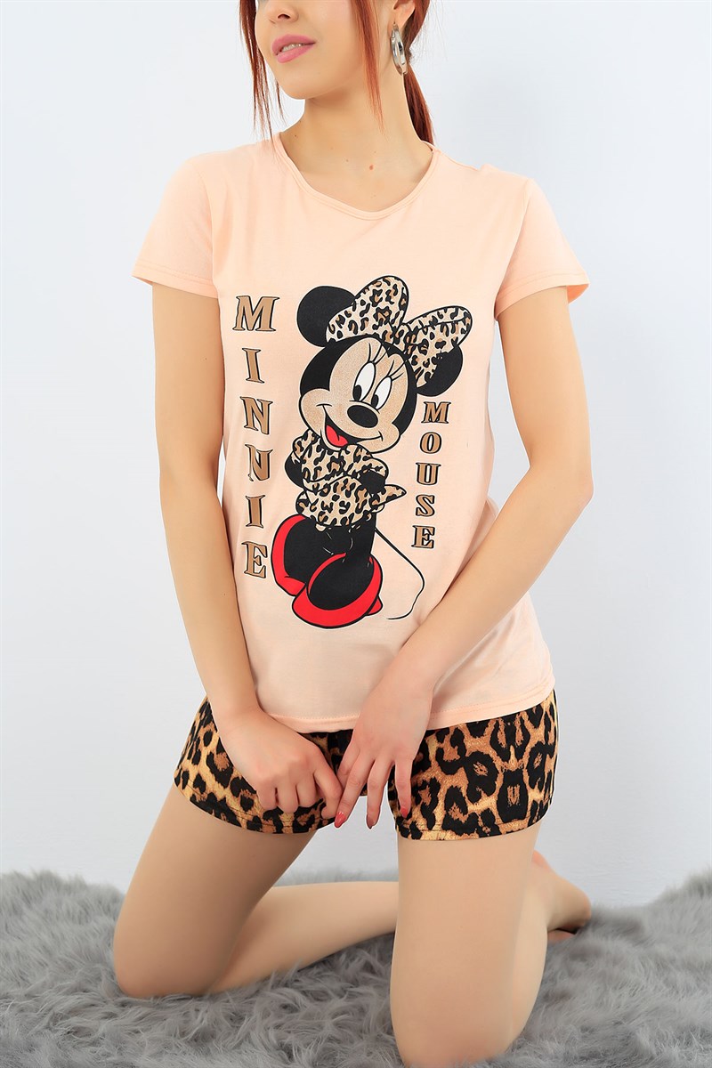 Pudra Leopar Desenli Bayan Pijama Takımı 31306