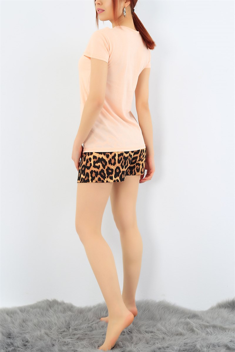 Pudra Leopar Desenli Bayan Pijama Takımı 31306