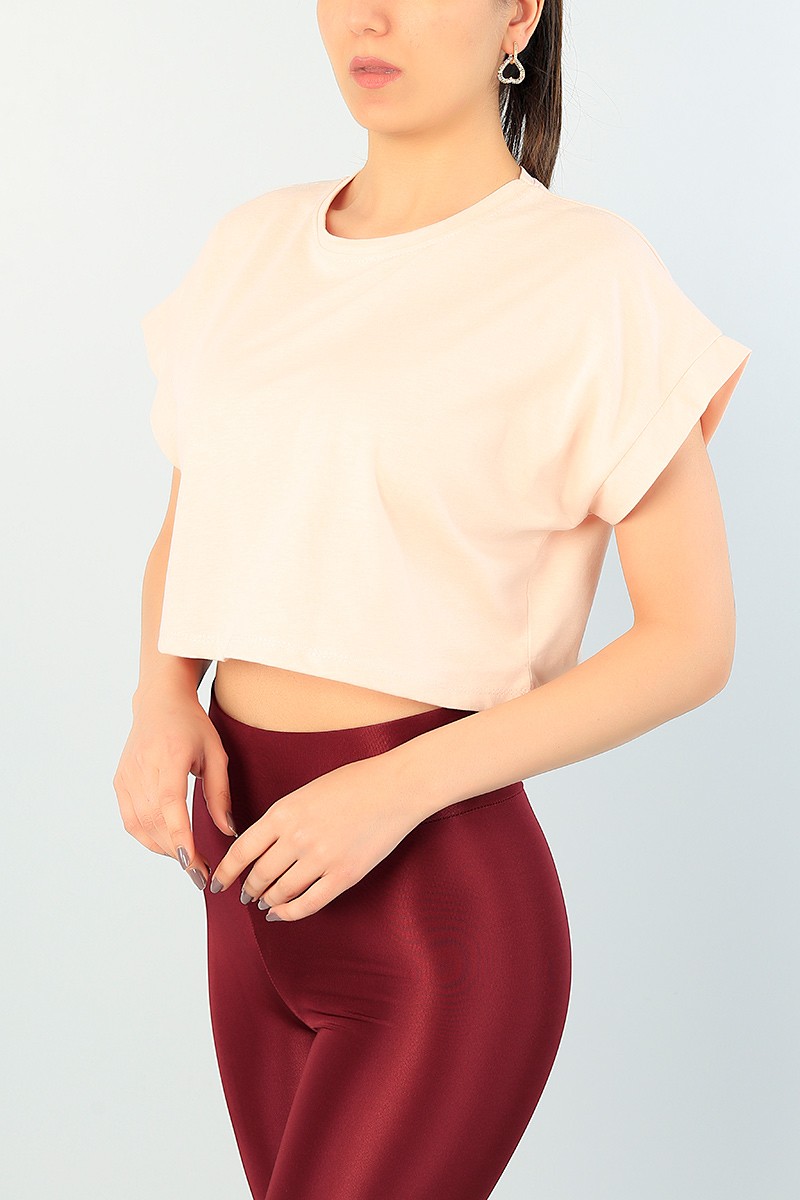 Pudra Likralı Crop Bayan Tişört 65290