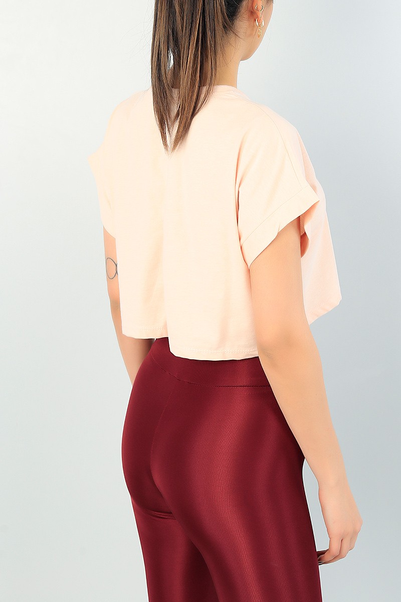 Pudra Likralı Crop Bayan Tişört 65290