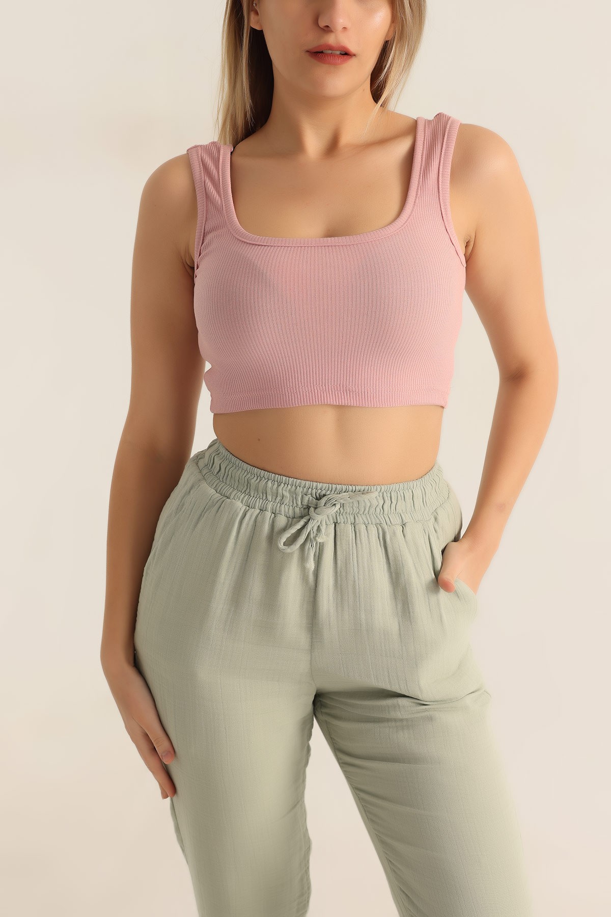Pudra Likralı Fitilli Crop Atlet 180252