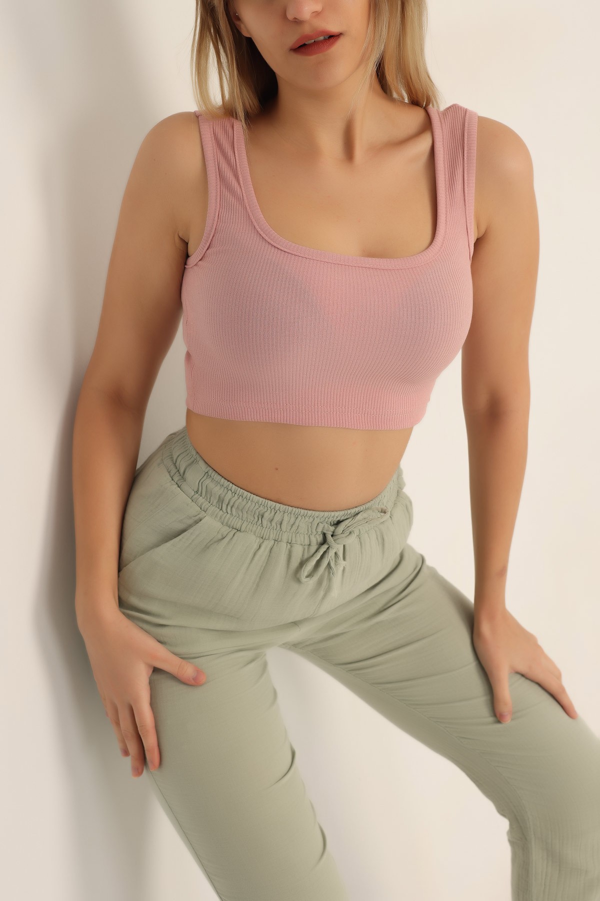 Pudra Likralı Fitilli Crop Atlet 180252