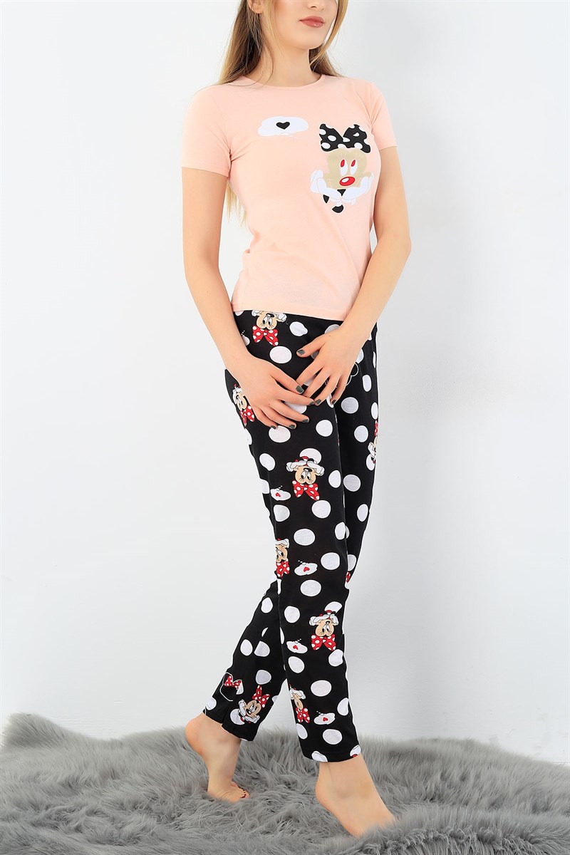 Pudra Mickey Baskılı Bayan Pijama Takımı 33404