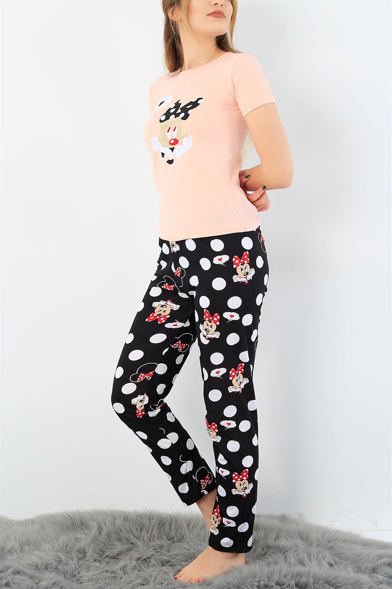 Pudra Mickey Baskılı Bayan Pijama Takımı 33404