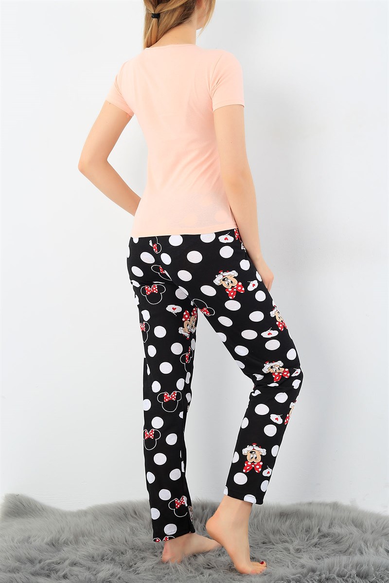 Pudra Mickey Baskılı Bayan Pijama Takımı 33404