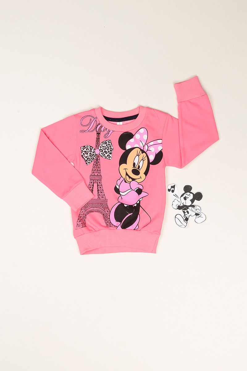 Pudra Minnie Baskılı İçi Şardonlu Kız Çocuk Sweat 80939