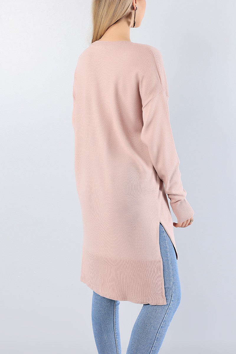 Pudra Nakış İşlemeli Triko Kazak Tunik 78878