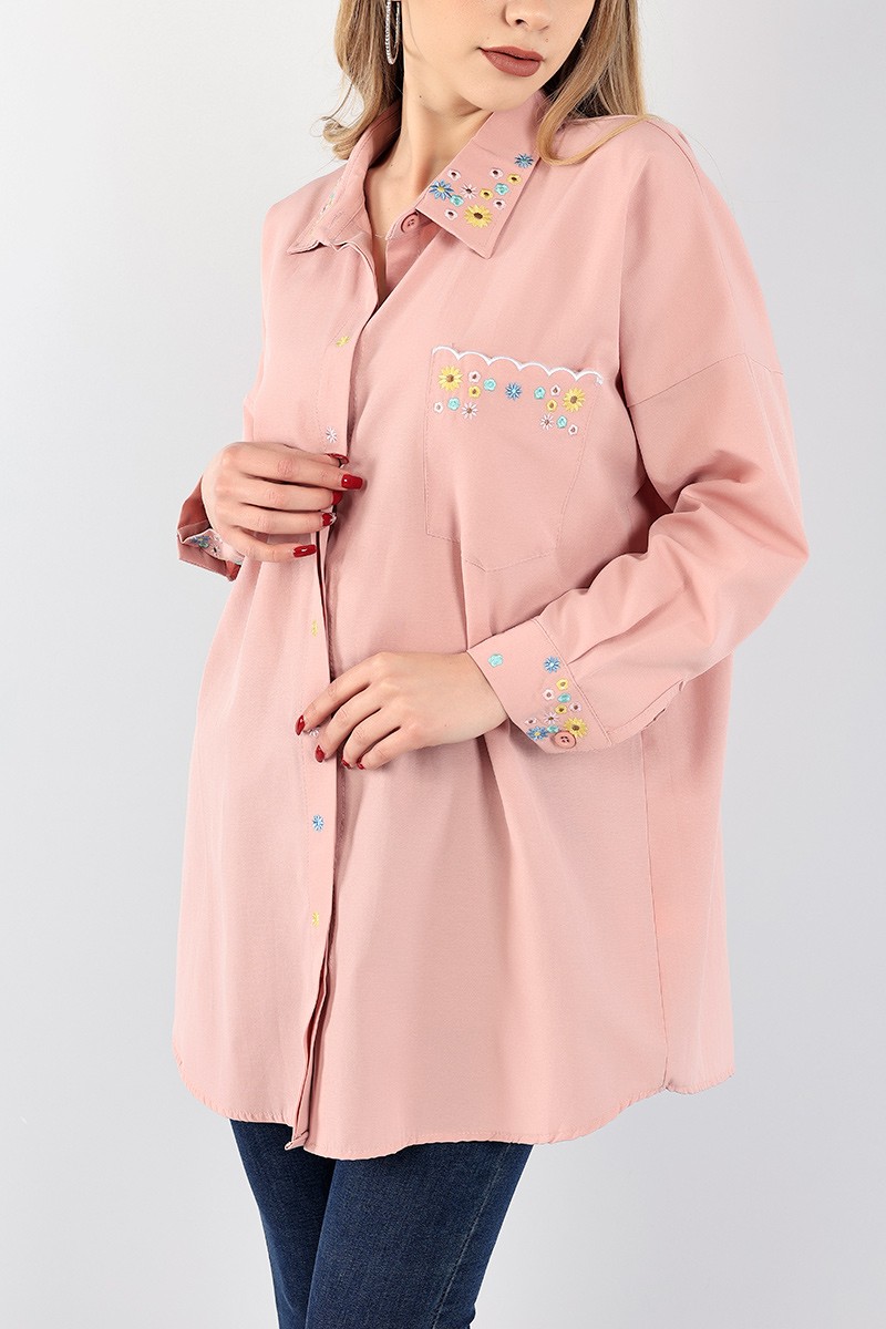 Pudra Nakışlı Poplin Gömlek Tunik 96453