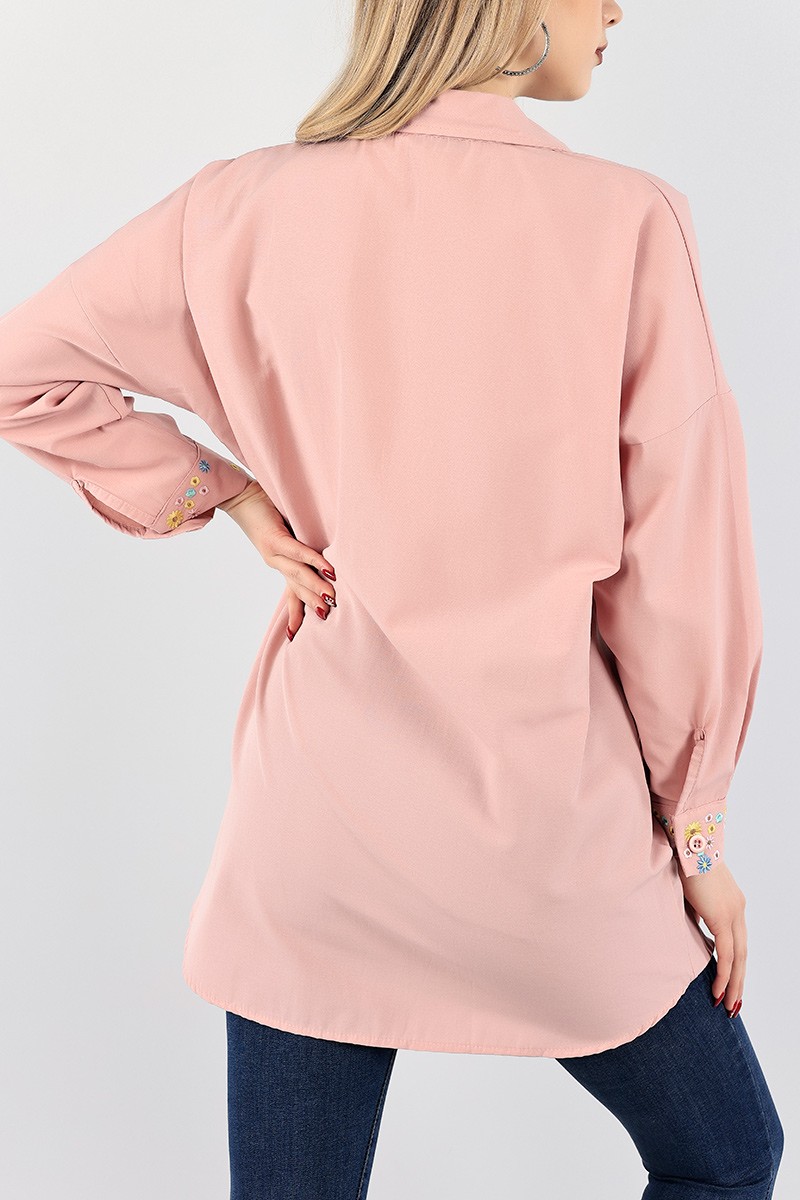 Pudra Nakışlı Poplin Gömlek Tunik 96453