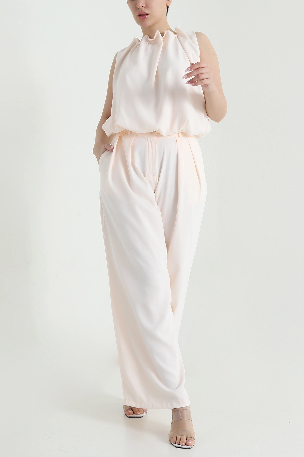 Pudra Pantolon Bluz Linda Kadın İkili Takım 460295