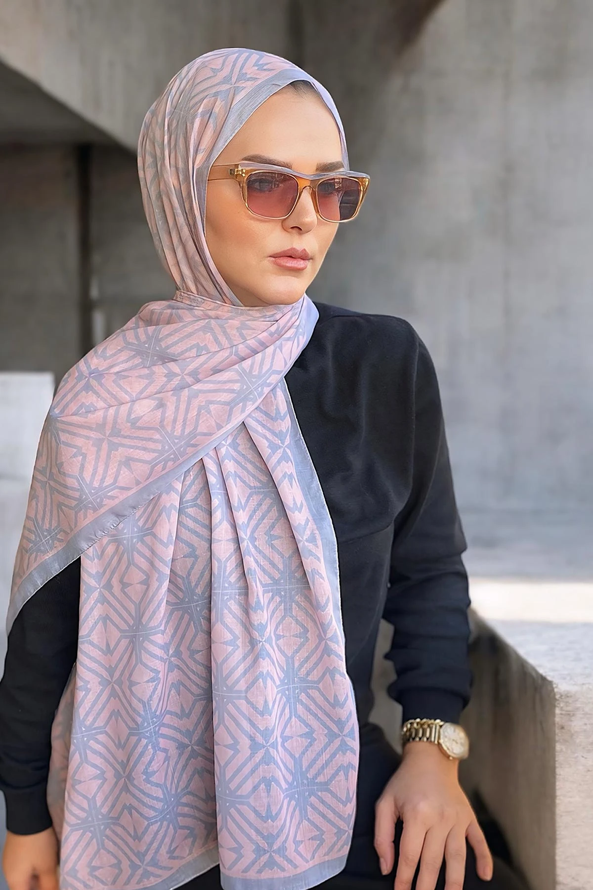 Pudra Pembe 180X70 cm Dijital Baskı Baryy Desenli Pamuk Şal 331650