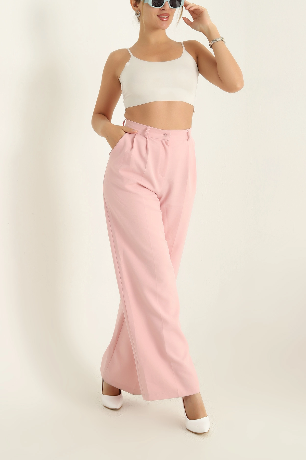 Pudra Pileli Palazzo Bayan Pantalon 196241