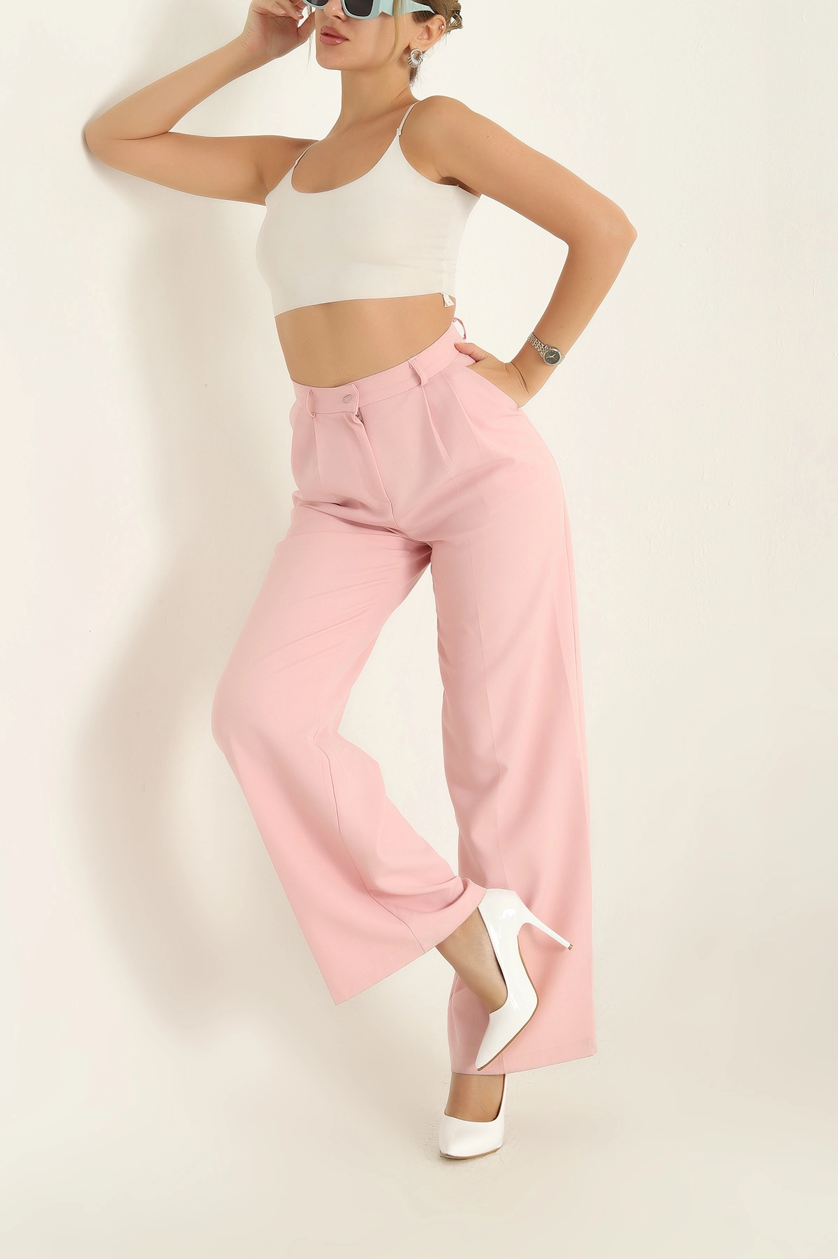 Pudra Pileli Palazzo Bayan Pantalon 196241