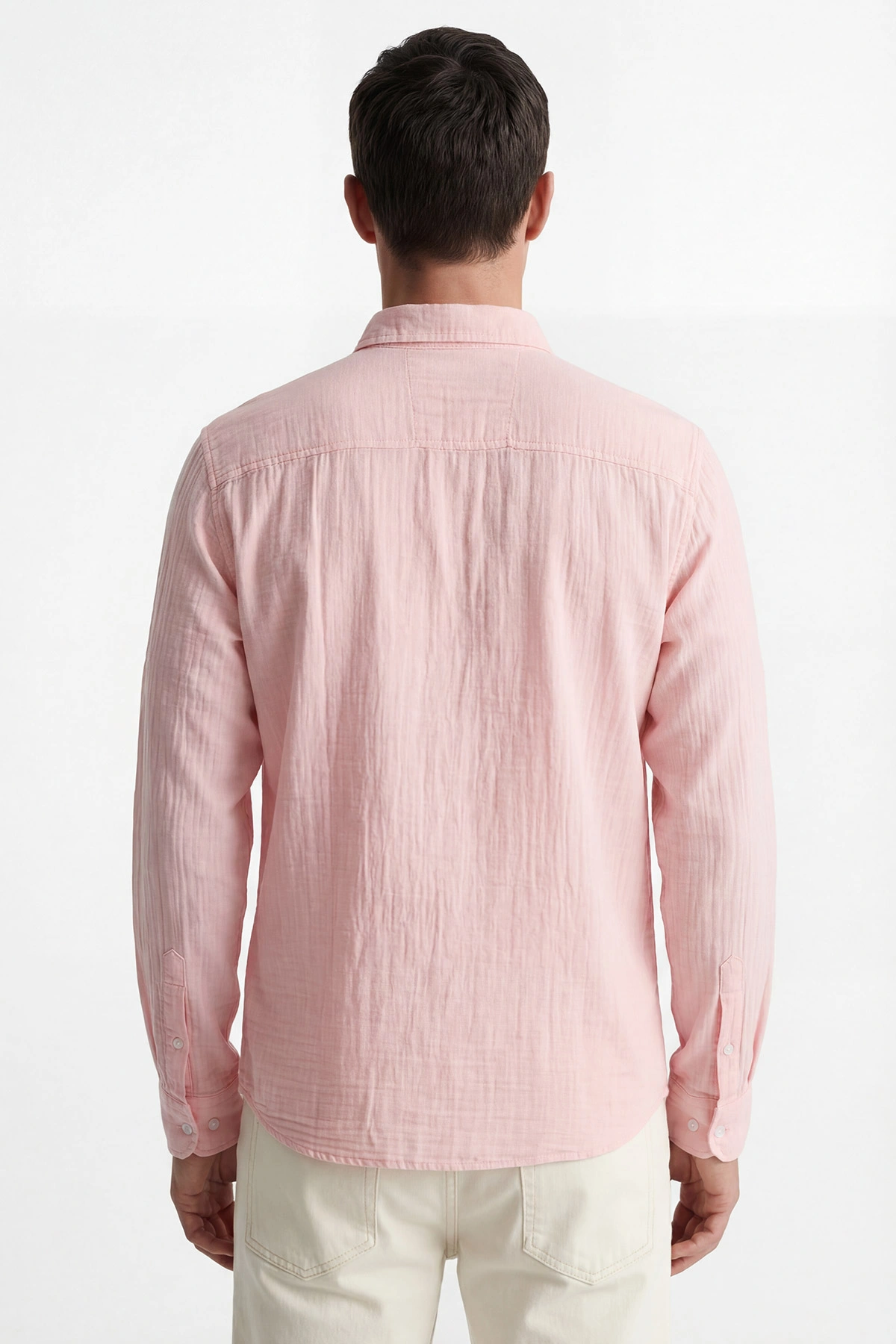 Pudra Relaxed Fit Müslin Keten Ata Yaka Erkek Gömlek 435746