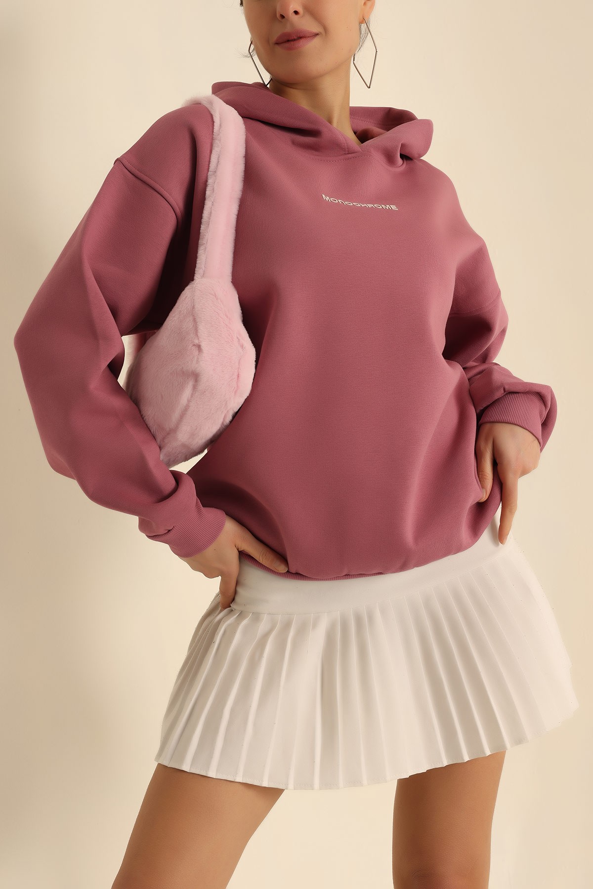 Pudra Şardonlu Kapüşonlu Bayan Sweat 222807