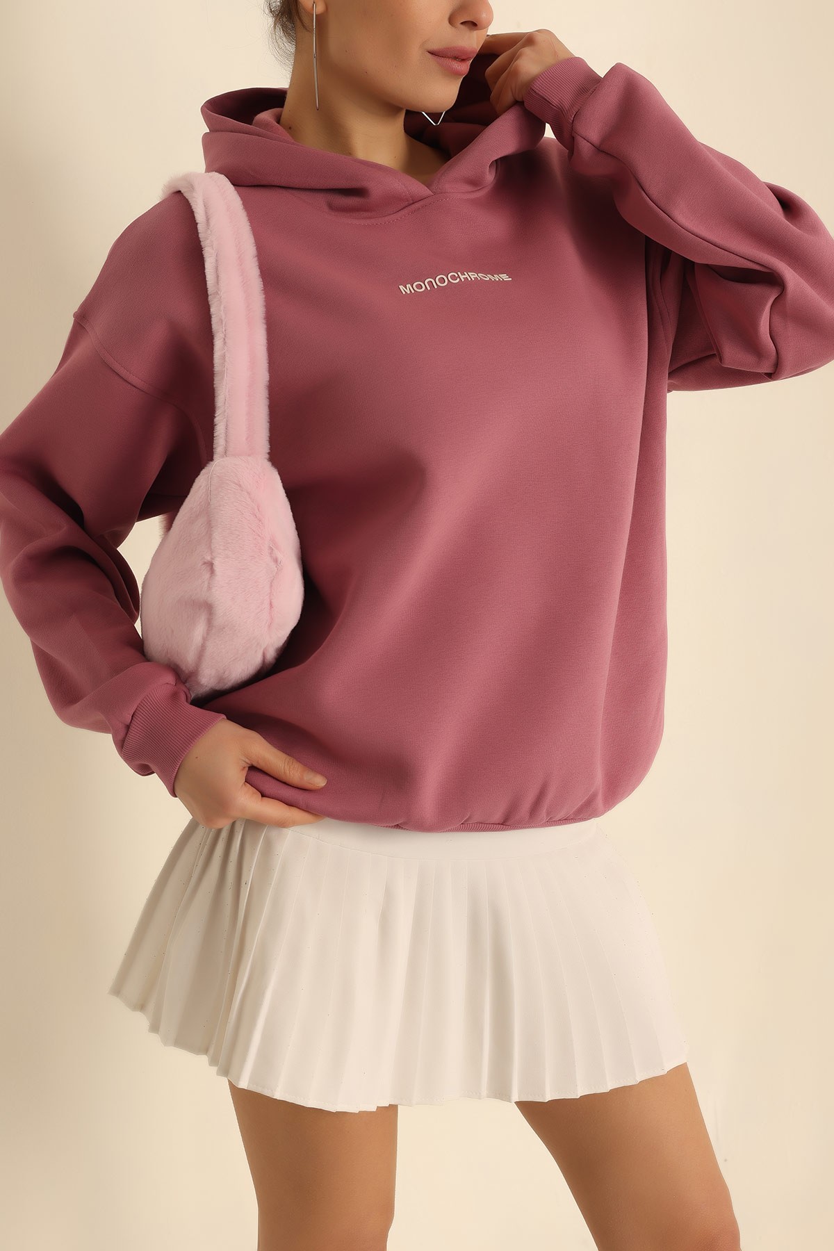 Pudra Şardonlu Kapüşonlu Bayan Sweat 222807