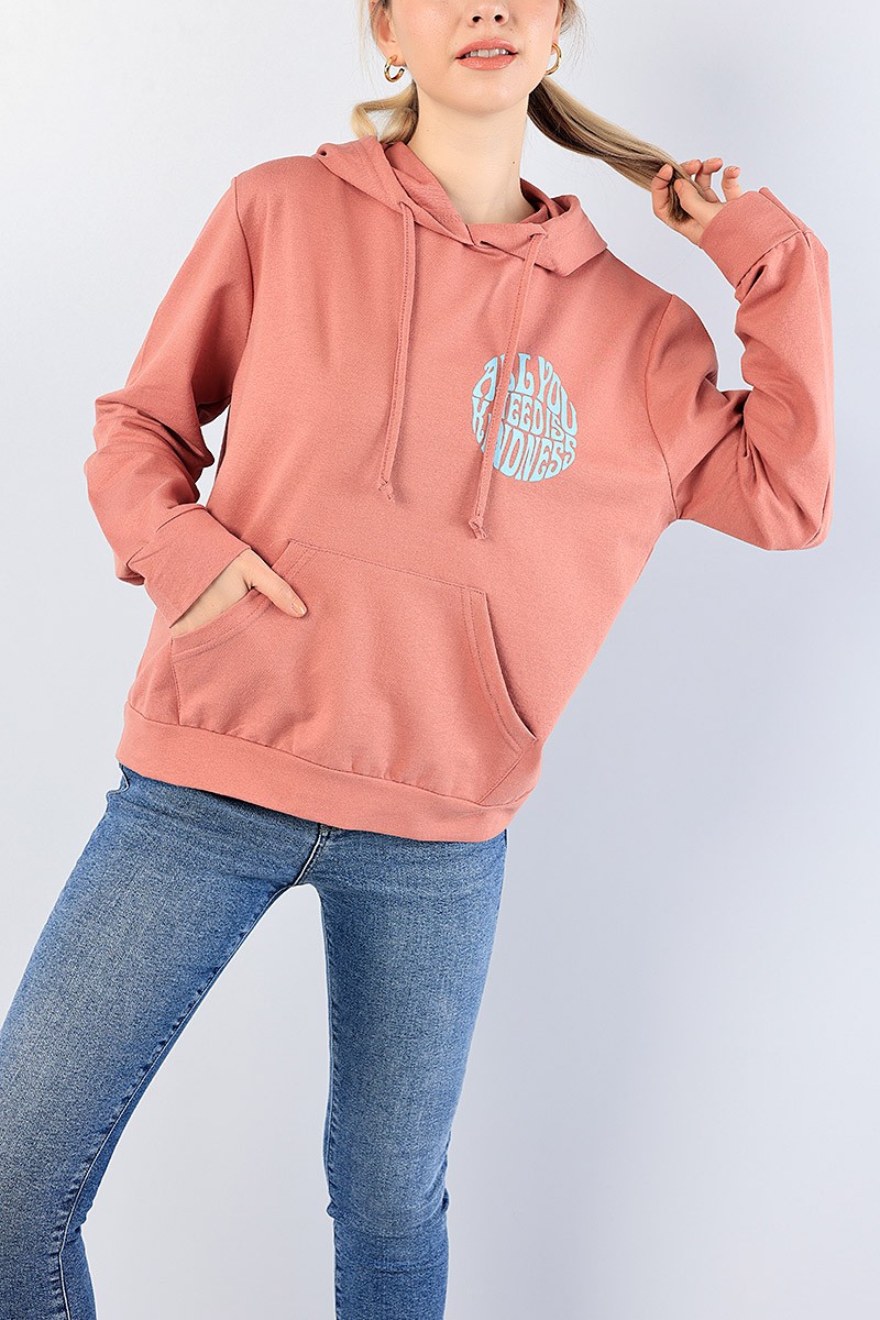 Pudra Sırt Baskılı Bayan Sweat 76195
