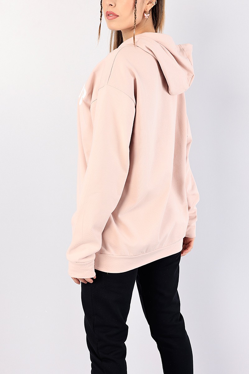 Pudra Üç İp Baskılı Bayan Sweat 82925