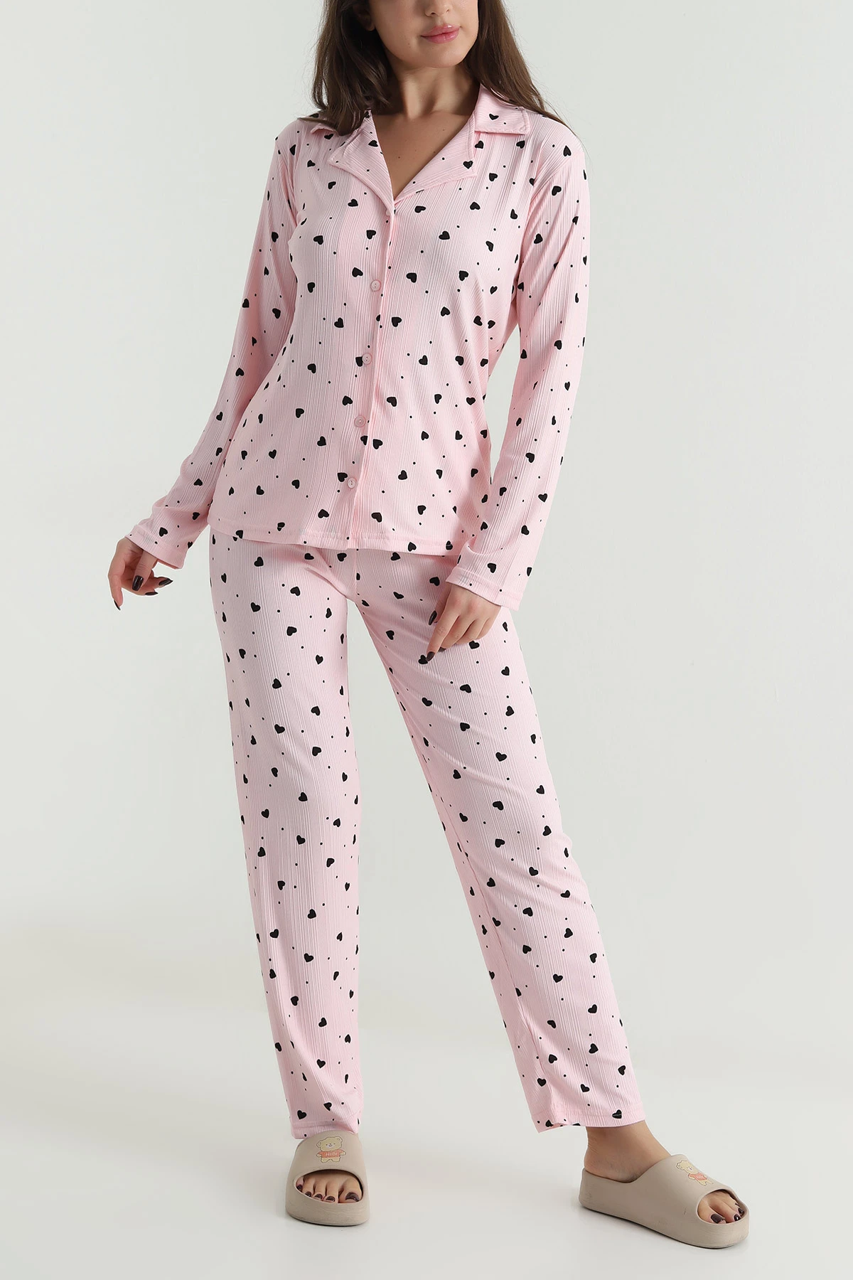 Pudra Uzun Kol Düğmeli Pegasus Kadın Pijama Takımı 499817