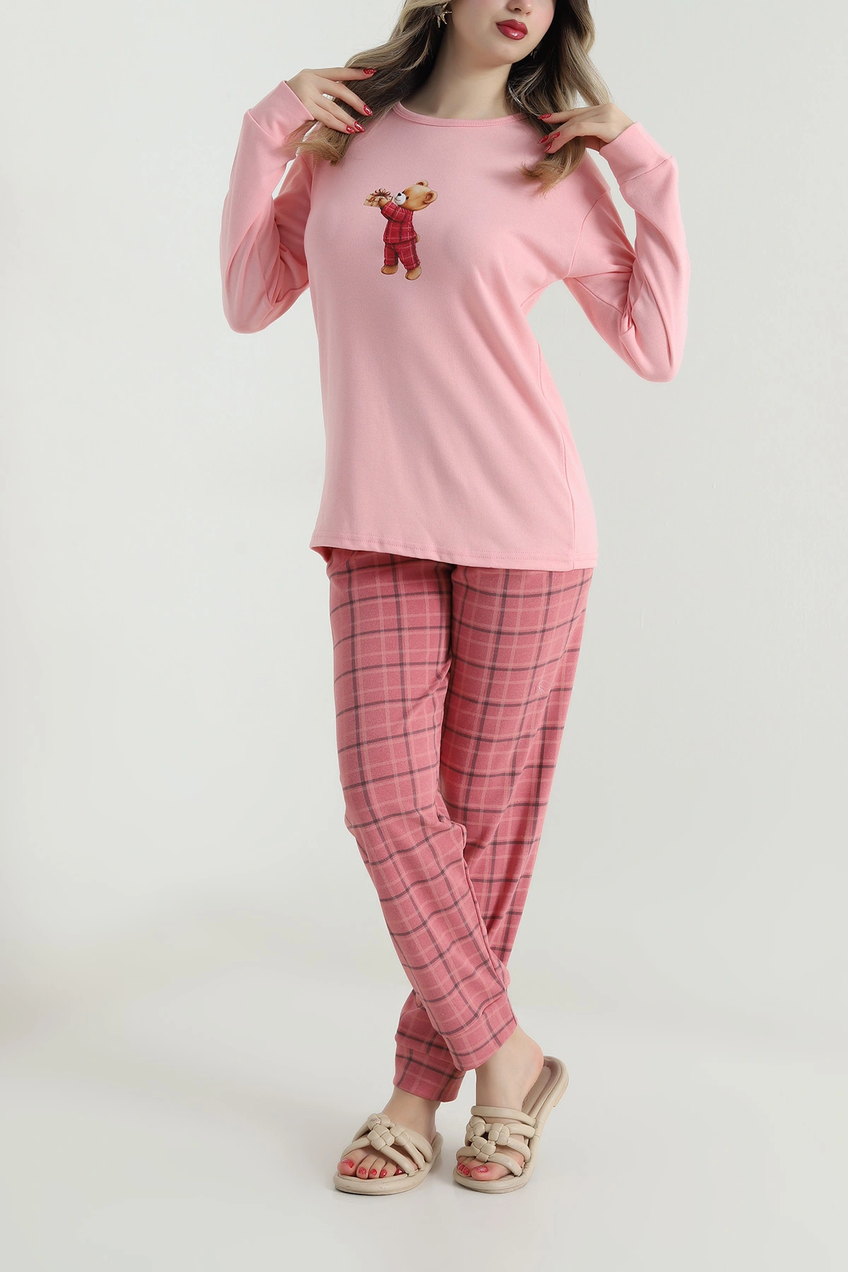 Pudra Uzun Kollu İnterlok Kadın Pijama Takımı 499826