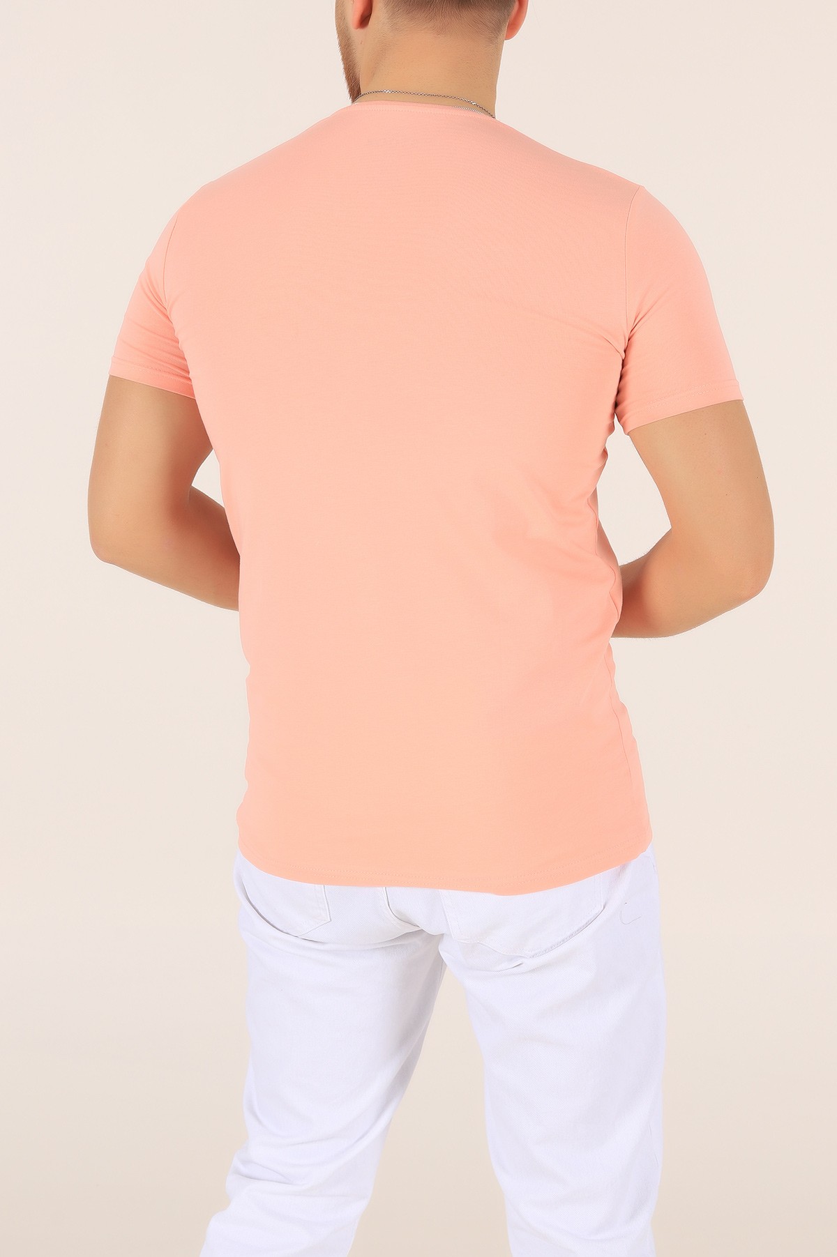 Pudra V Yaka Basic Erkek Tişört 169566