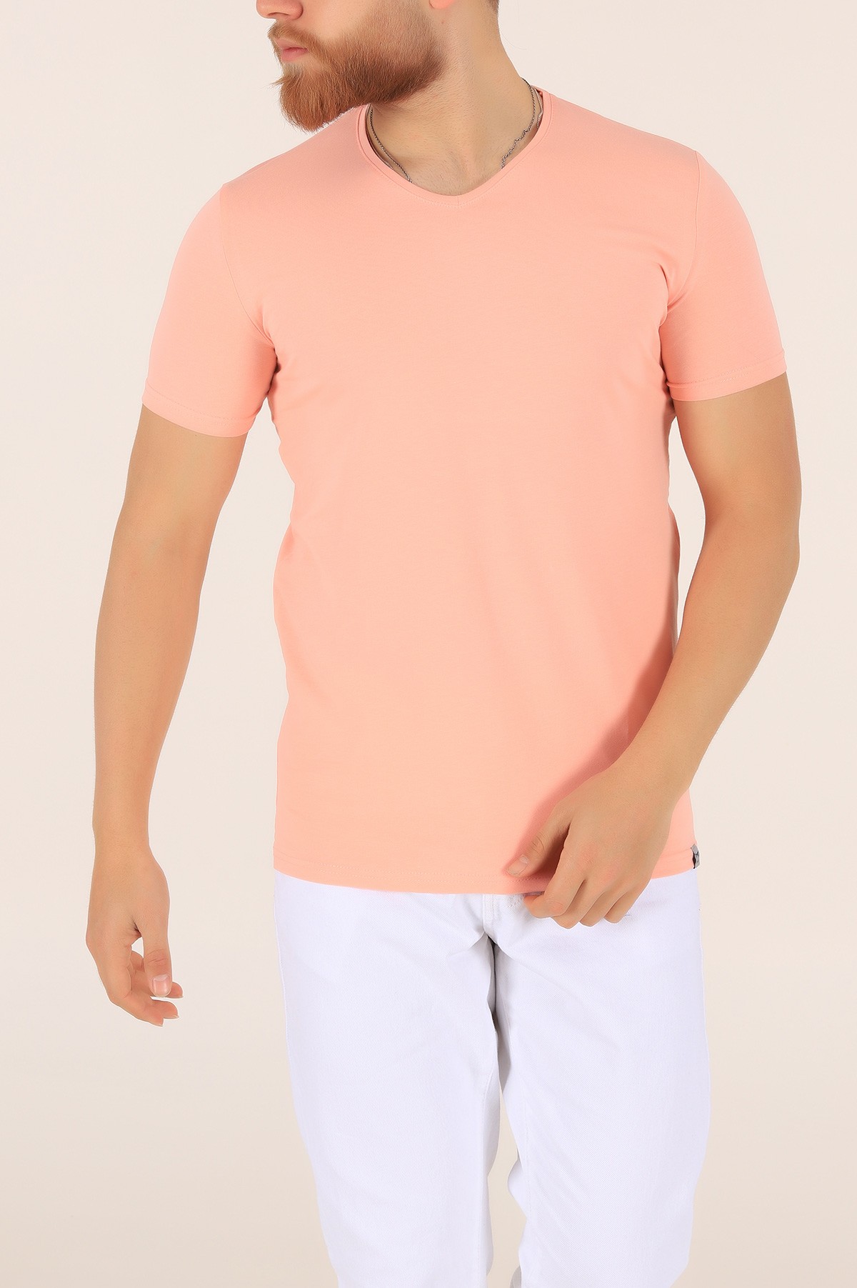 Pudra V Yaka Basic Erkek Tişört 169566