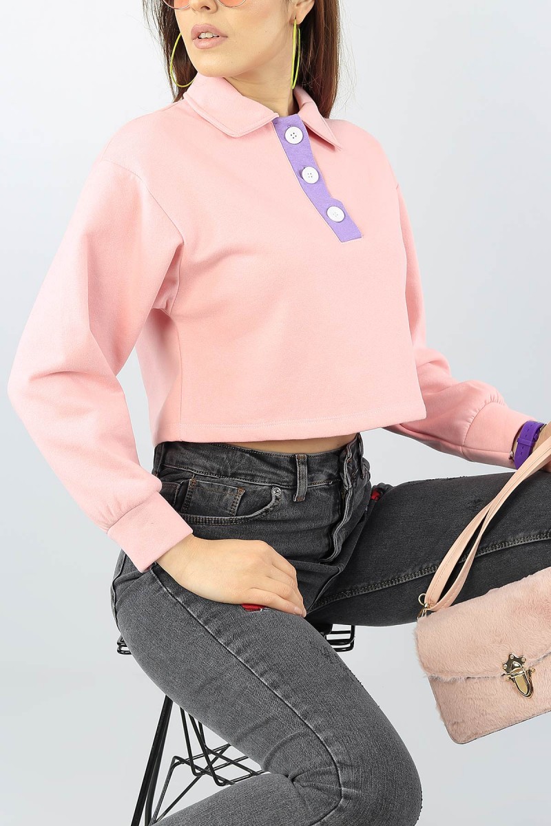Pudra Yakalı Bayan Pamuk Sweat 53530