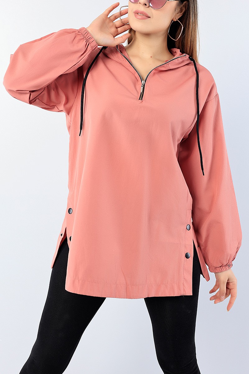 Pudra Yan Çıtçıtlı Fermuarlı Tunik 75112