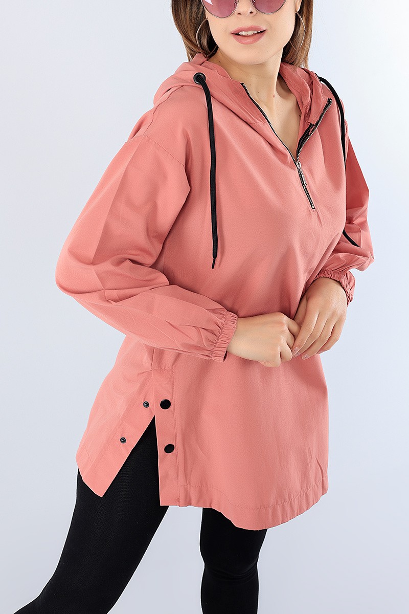 Pudra Yan Çıtçıtlı Fermuarlı Tunik 75112