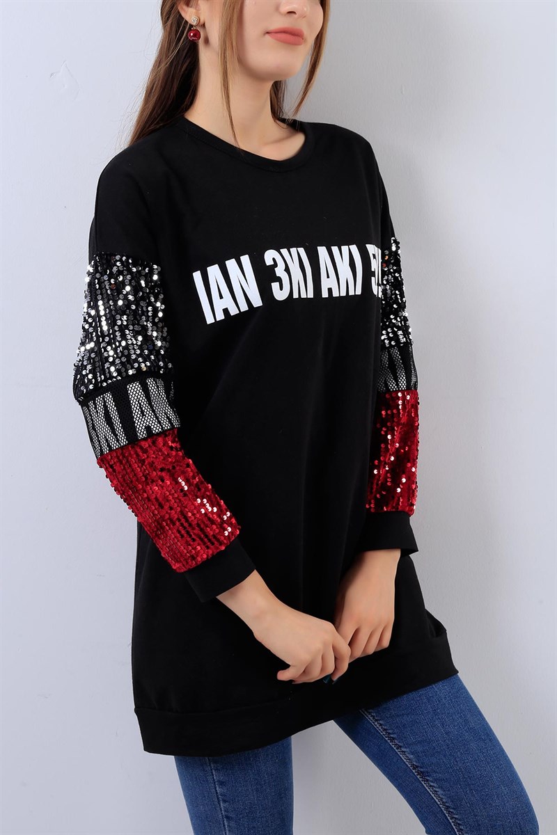 Pul Detaylı Siyah Bayan Sweat 18740B