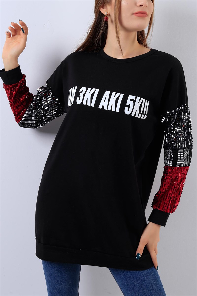 Pul Detaylı Siyah Bayan Sweat 18740B