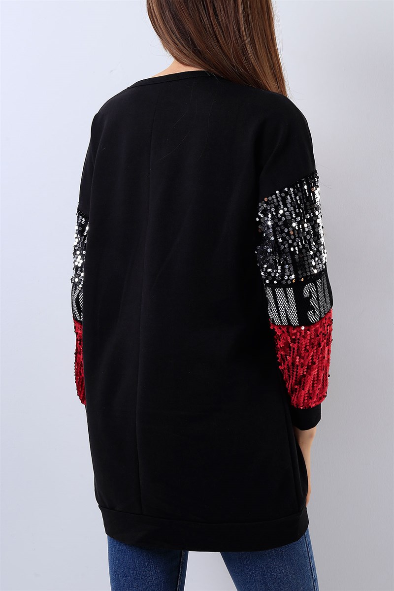 Pul Detaylı Siyah Bayan Sweat 18740B