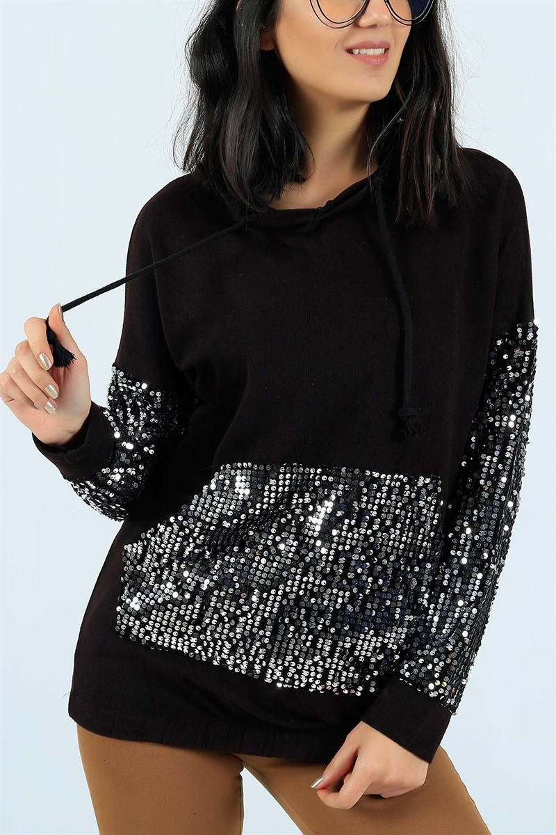 Pul İşlemeli Acı Kahve Bayan Sweat 24634B