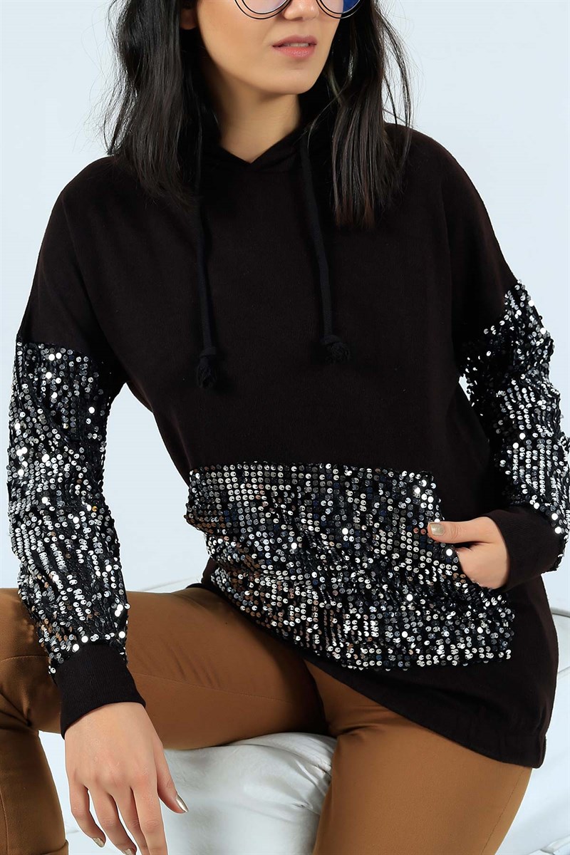 Pul İşlemeli Acı Kahve Bayan Sweat 24634B