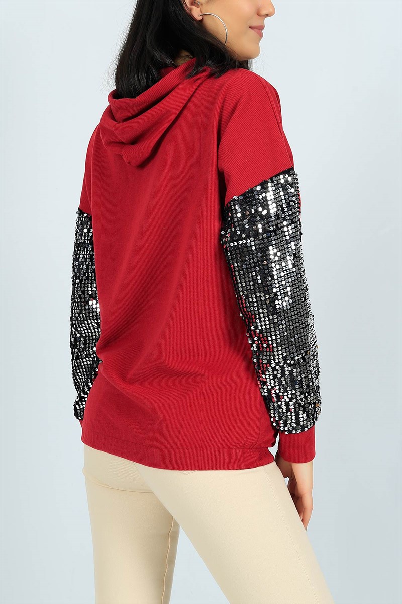 Pul İşlemeli Bordo Bayan Sweat 24567B