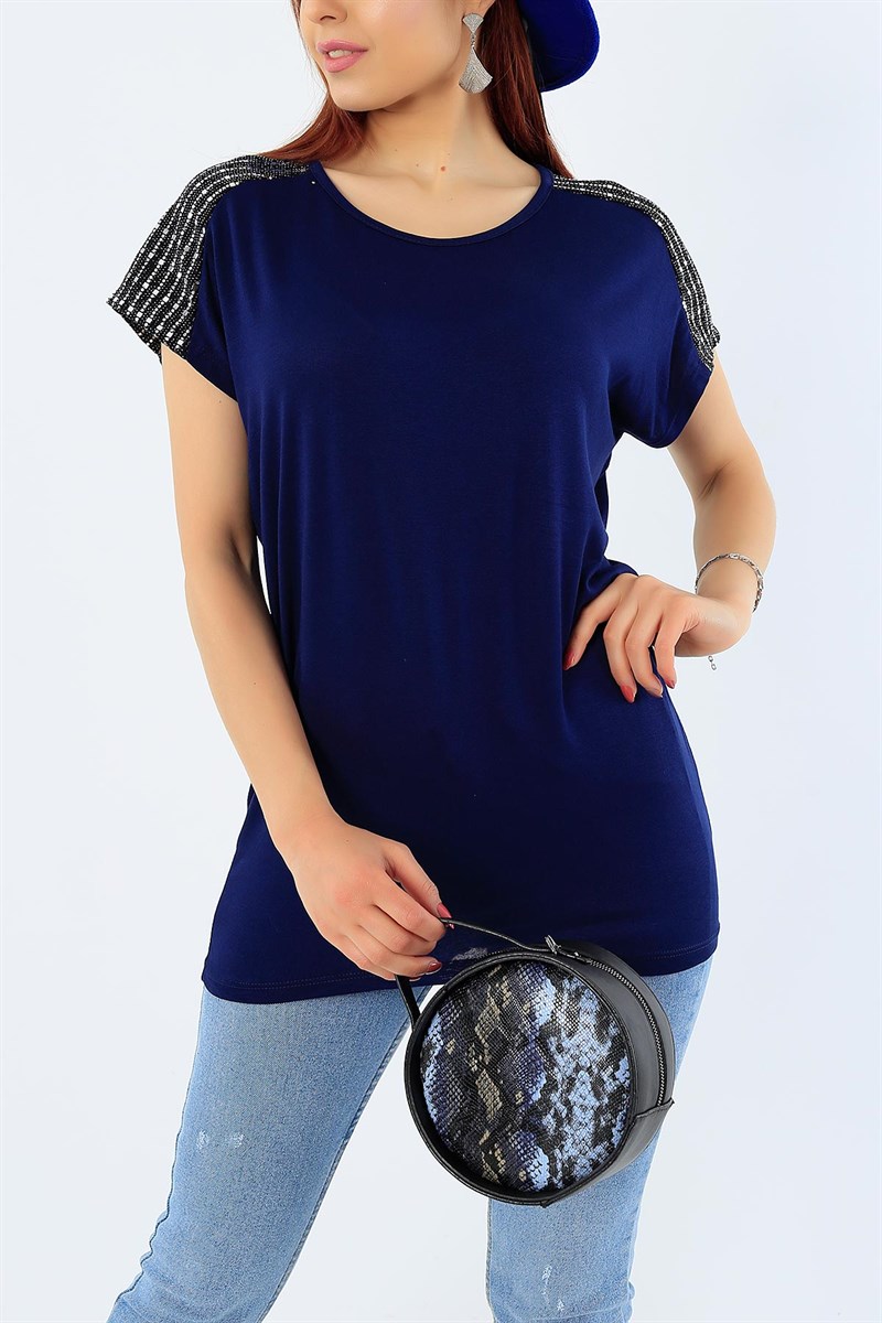 Pul İşlemeli Lacivert Bluz 31842