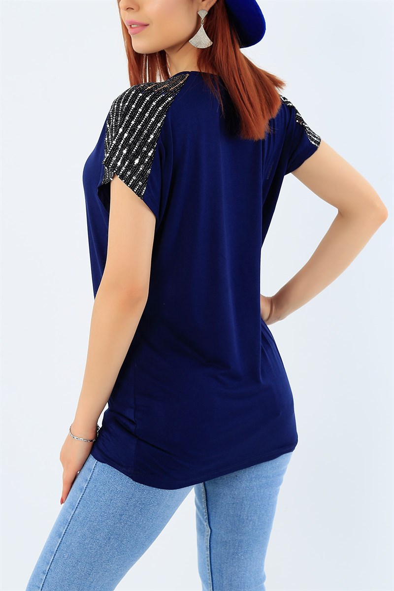 Pul İşlemeli Lacivert Bluz 31842