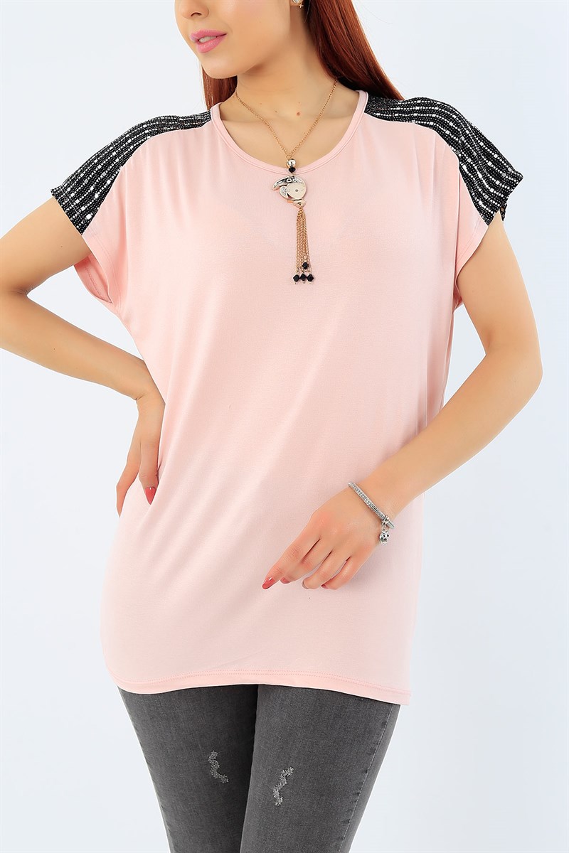 Pul İşlemeli Pudra Bluz 31841